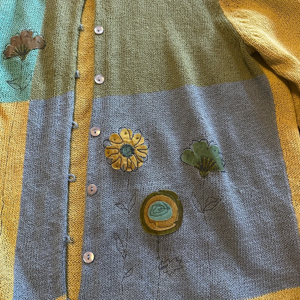 Vintage Sigrid Olsen Sport Cardigan Sweater Medium Floral Patchwork Cottagecore - Picture 5 of 9
